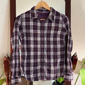 Prana Plaid Button Up Flannel Shirt 100% Cotton Cabincore Gorpcore Granola